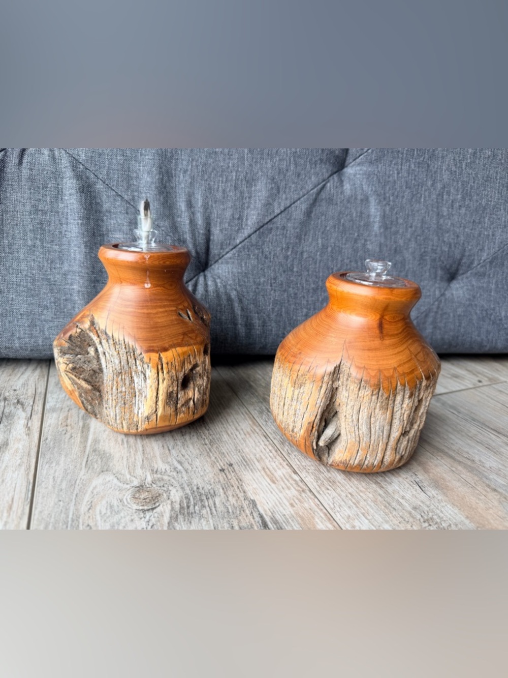 Vintage John Noyes 1995 Natural Juniper Vase Candlestick Holders MCM Set of 2